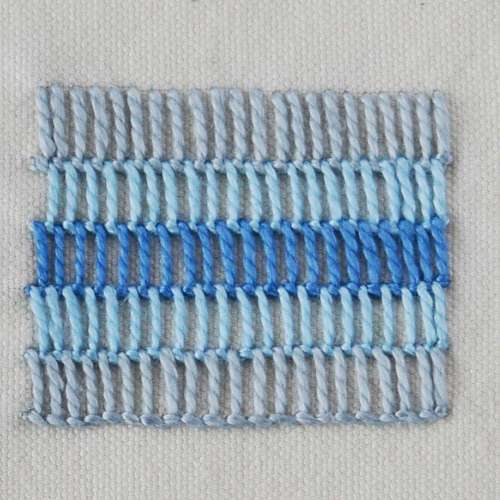 how to Embroider Buttonhole Shading Embroidery Stitch: various shades of blue embroidery floss