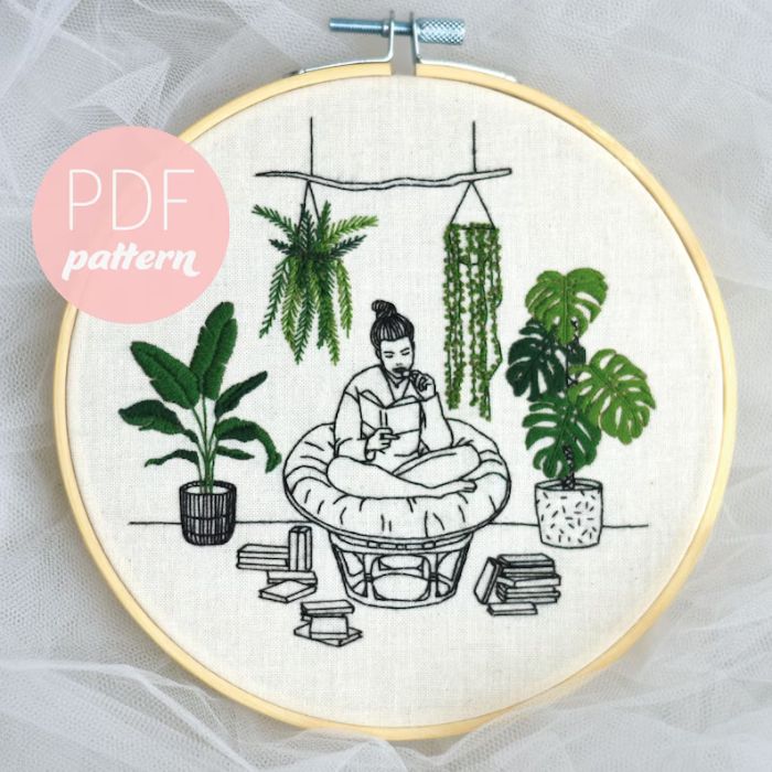 Bücherwurm-Stickmuster auf Etsy