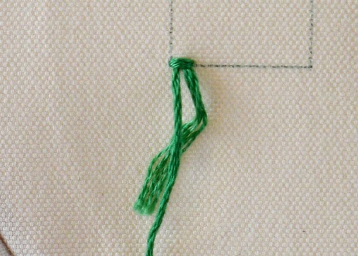 Fringe stitch, first holding stitch