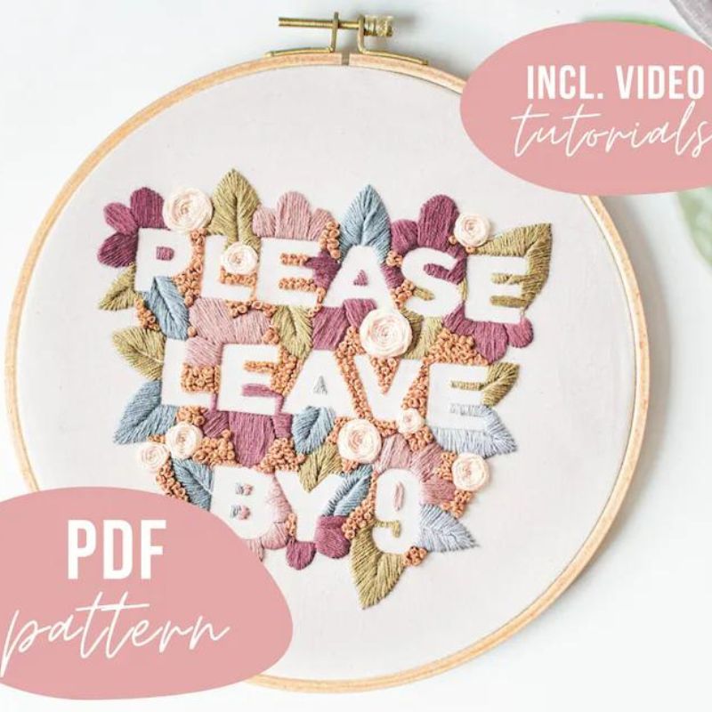 Please leave by nine - Snarky Stickdesign von Get Stitch Done Designs auf Etsy