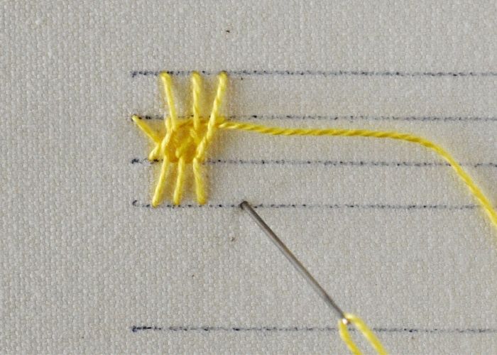 Schottischer kretischer Stich - Den Faden etwas anziehen