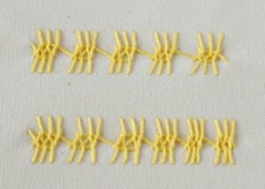 Scottish Cretan Stitch embroidery with yellow pearl cotton