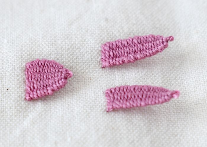 Detached Woven Picot Stitch embroidery with pink pearl cotton thread