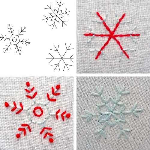 Simple Snowflake embroidery pattern and tutorial by Wandering Threads Embroidery
