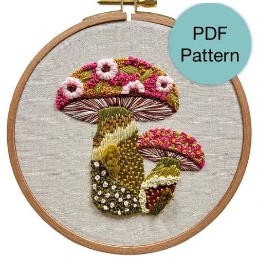 Textured Floral Mushroom Hand embroidery pattern by bloomandfloss on Etsy